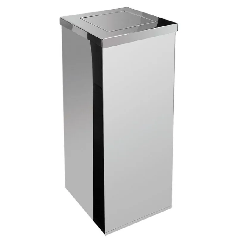 Lixeira Quadrada Em Aço Inox Com Tampa Vai-Vem 36L