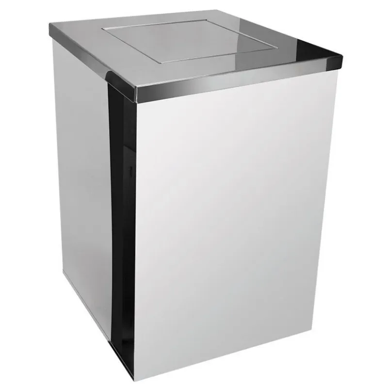 Lixeira Quadrada Em Aço Inox Com Tampa Vai-Vem 100L