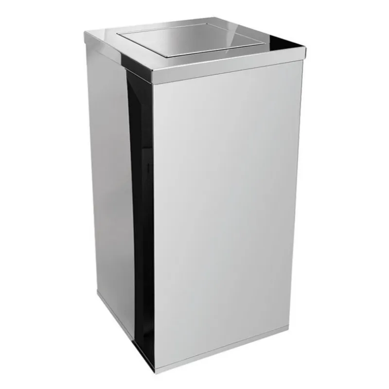 Lixeira Quadrada Em Aço Inox Com Tampa Vai-Vem 50L